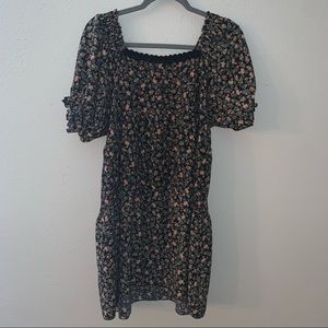 UMGEE puff sleeved black floral square neck dress